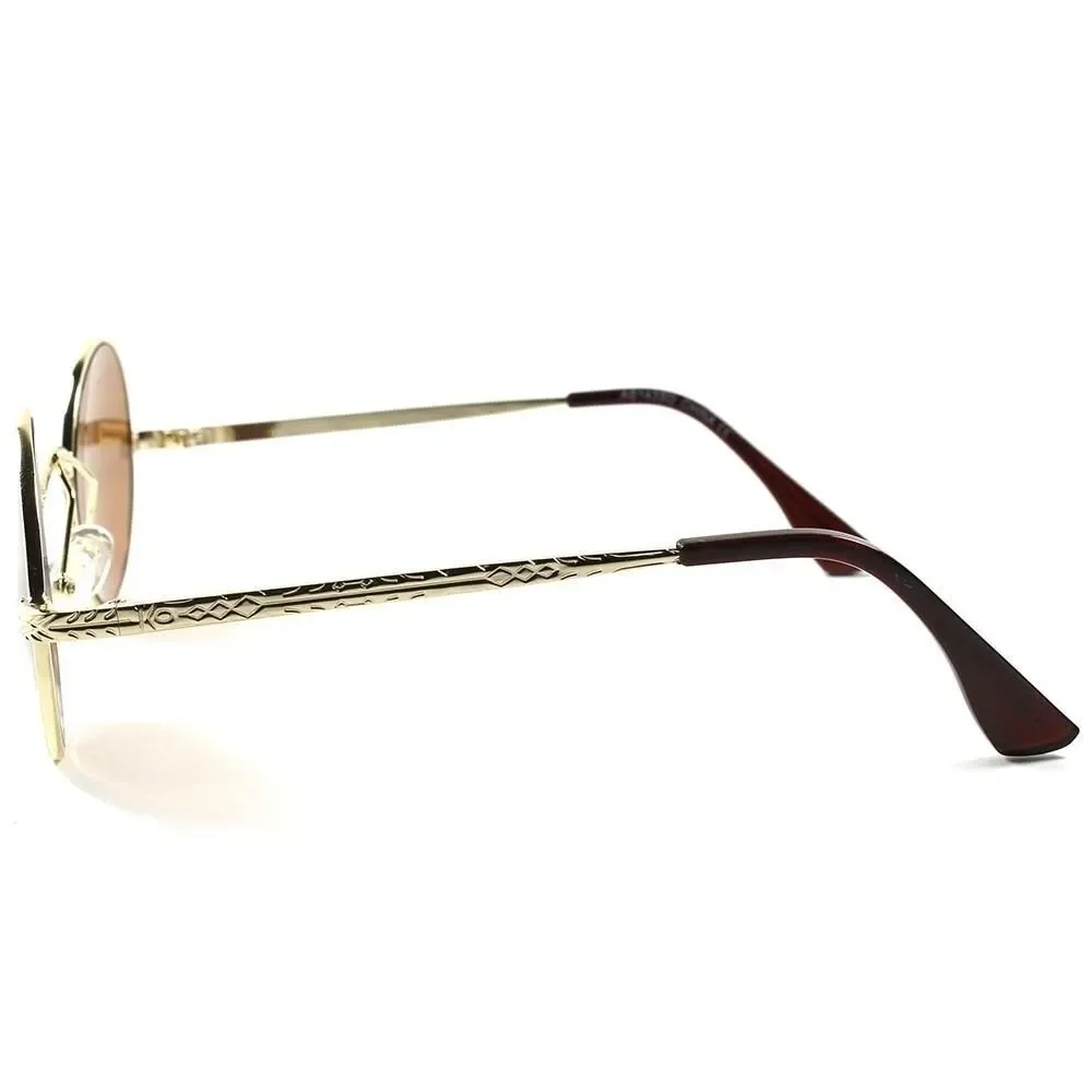 Gold Brown Lens Vintage Retro Old Fashion Lennon Mens Womens Round Sunglasses